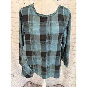 Habitat Black & Blue Plaid Rayon Blend Tunic Long Sleeve Size Medium